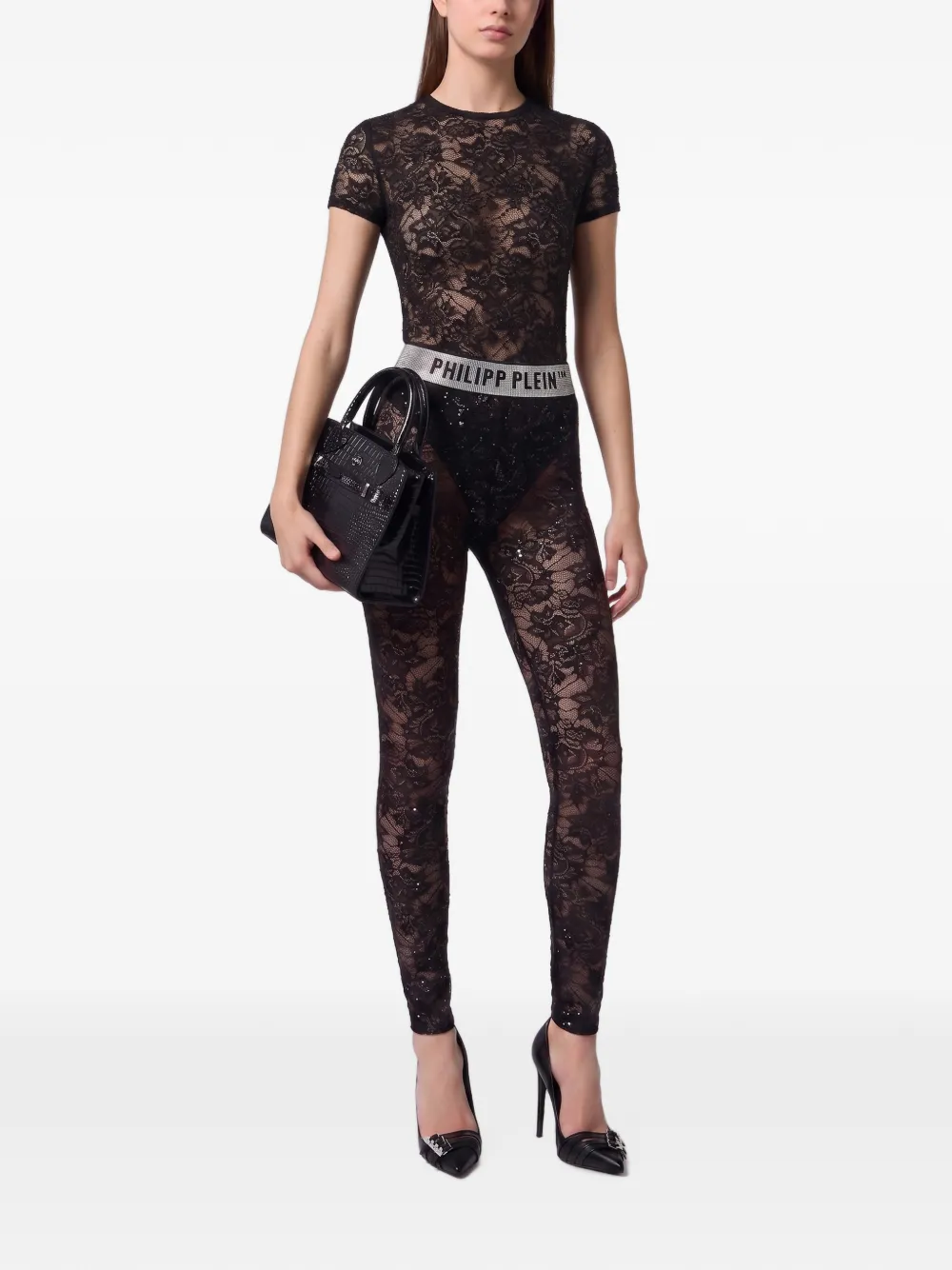 Philipp Plein Legging met monogram stras Zwart