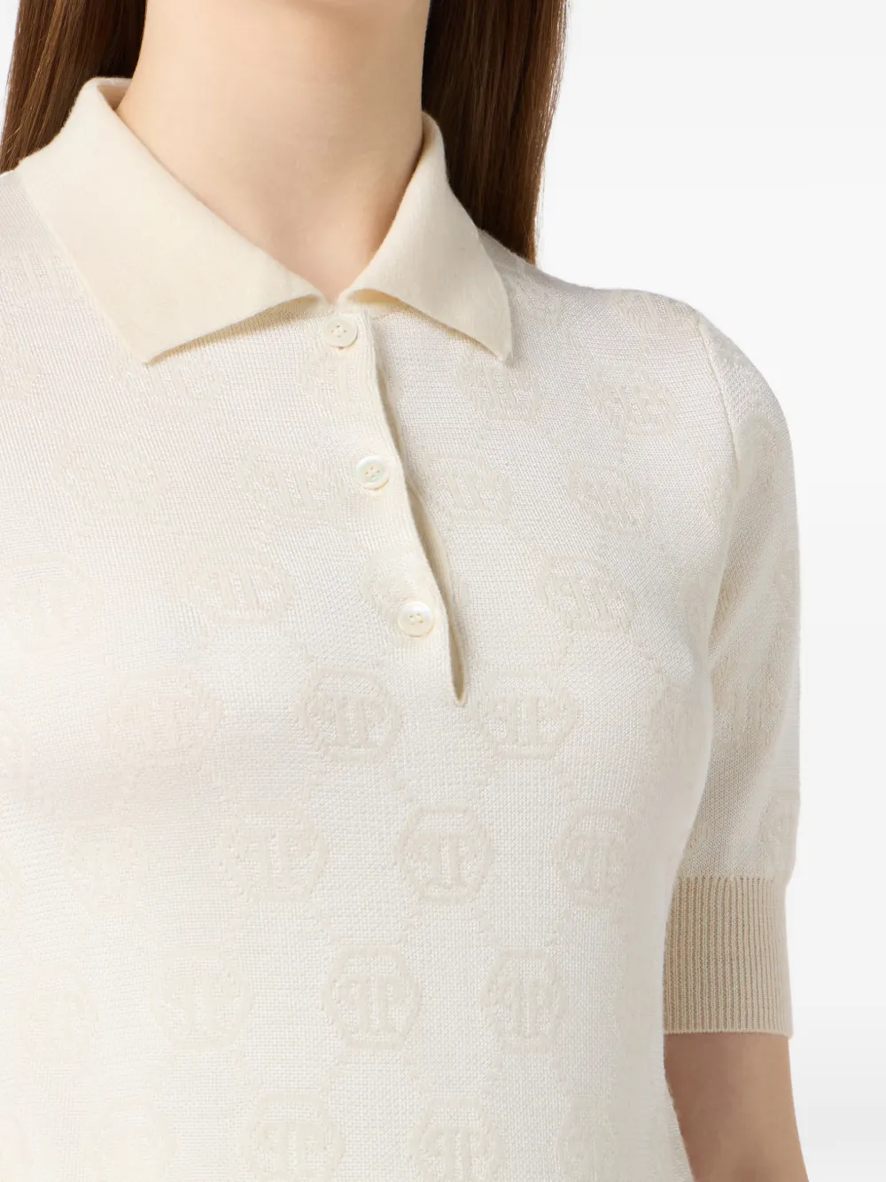 Philipp Plein Polotop met jacquard-monogram Beige
