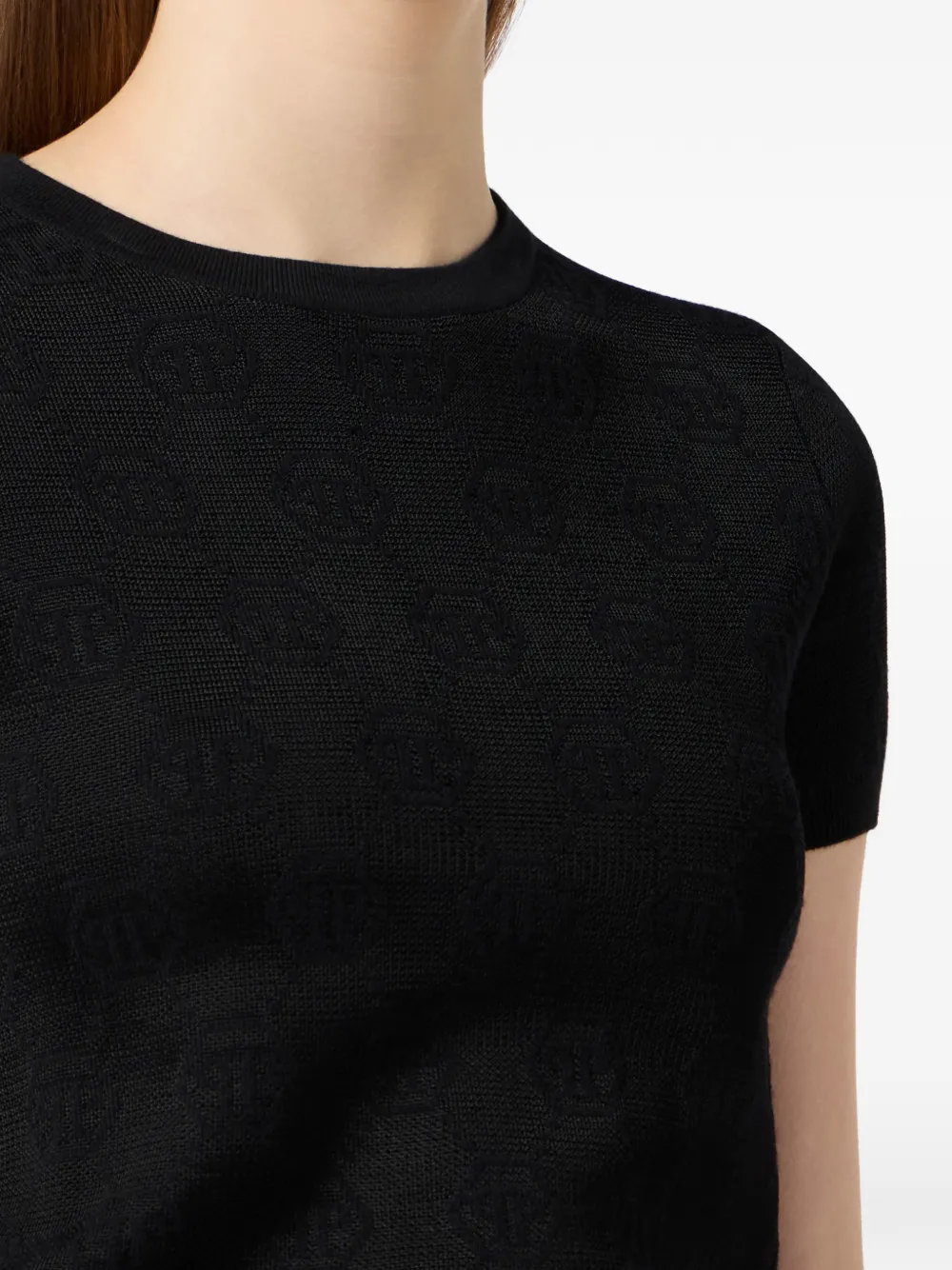 Philipp Plein T-shirt met jacquard-monogram van merinowol Zwart