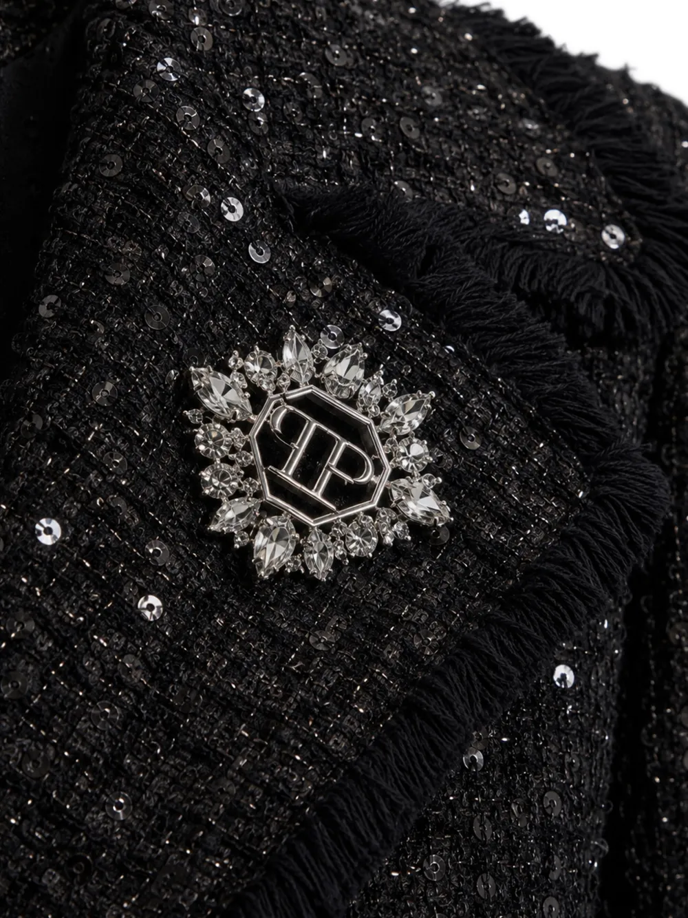 Philipp Plein Tweed lange jas met pailletten Zwart