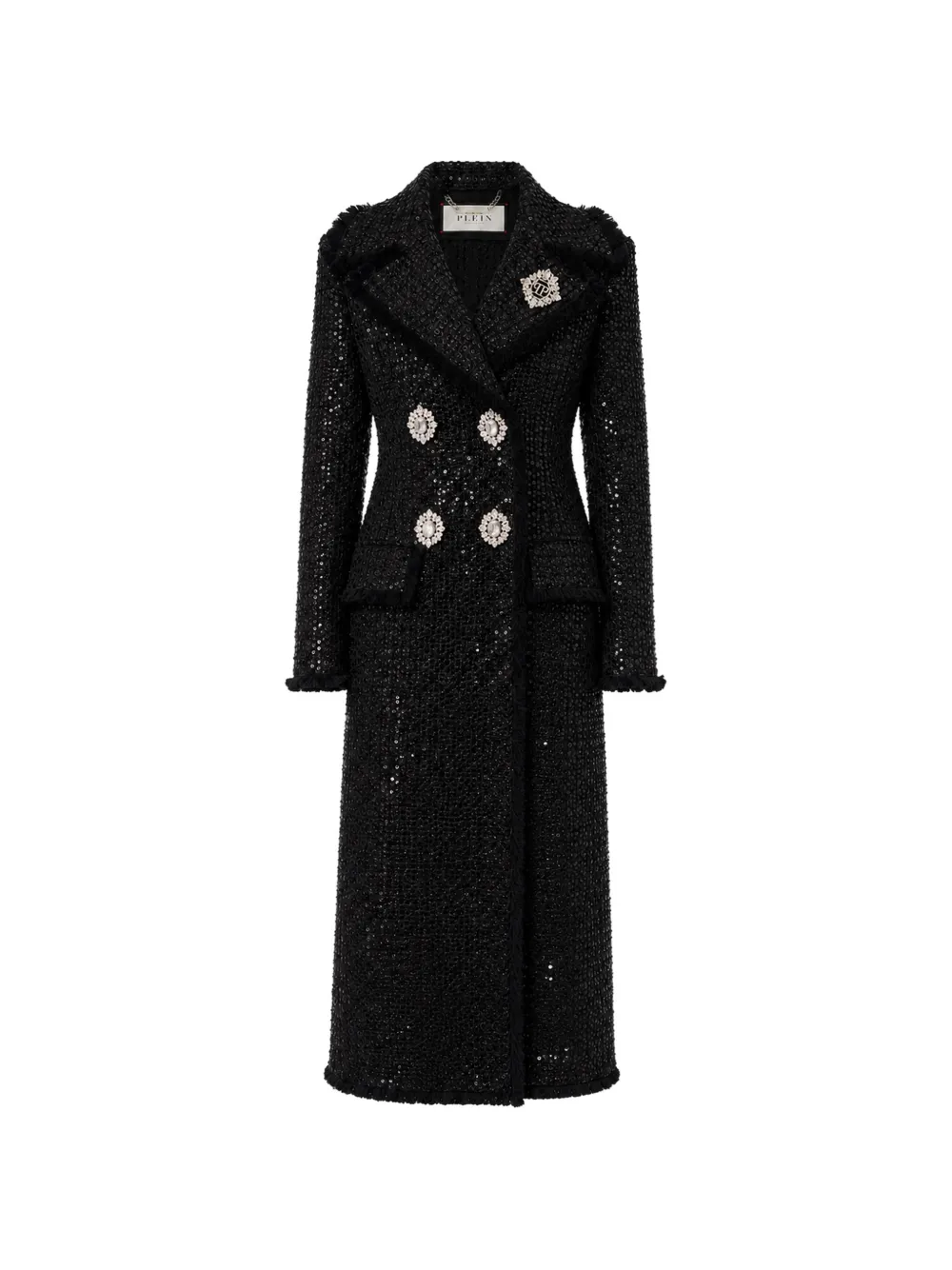 Philipp Plein tweed long coat paillettes - Schwarz