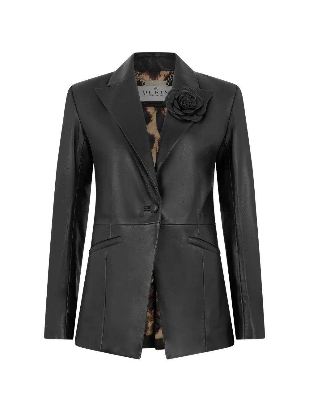 Philipp Plein floral-appliqué leather blazer - Black