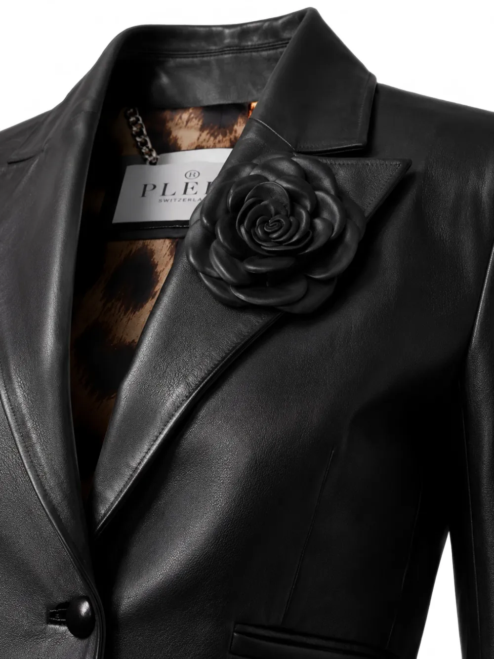 Philipp Plein Leren blazer met bloemapplicatie Zwart