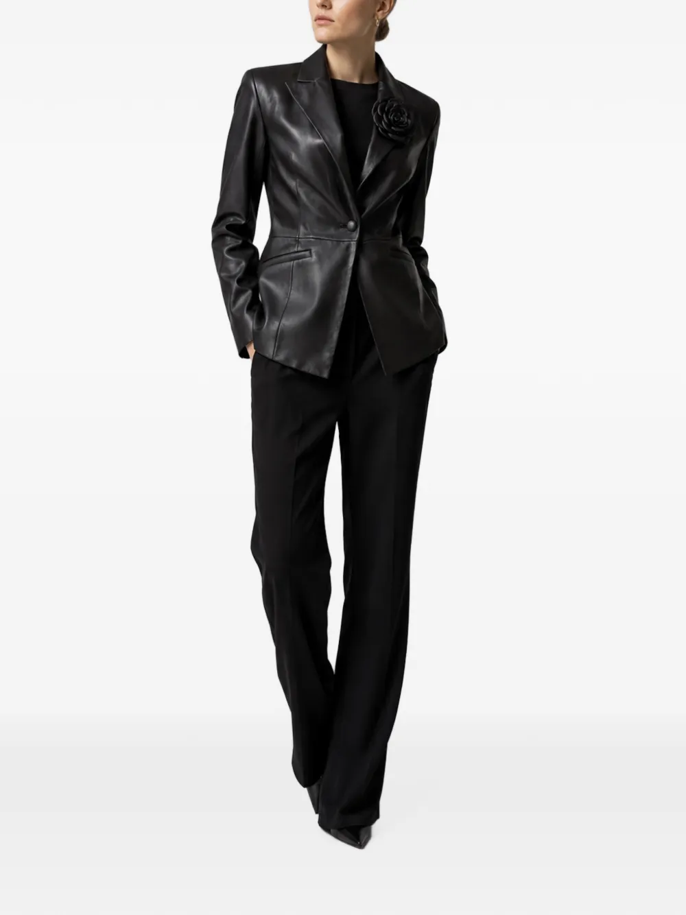 Philipp Plein Leren blazer met bloemapplicatie Zwart