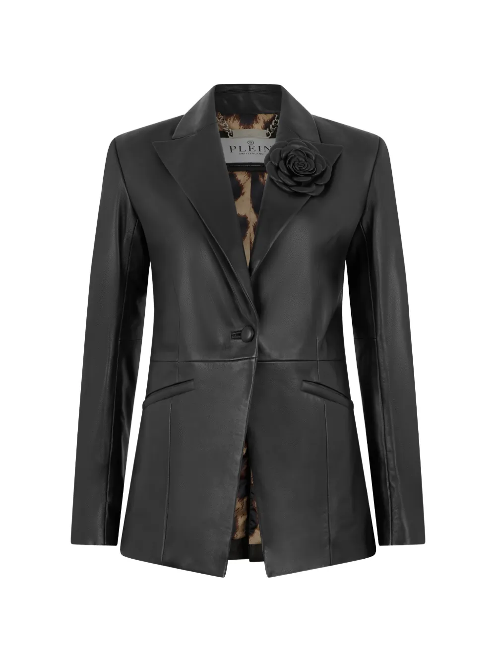 Philipp Plein Blazer aus Leder mit Blumenapplikation - Schwarz