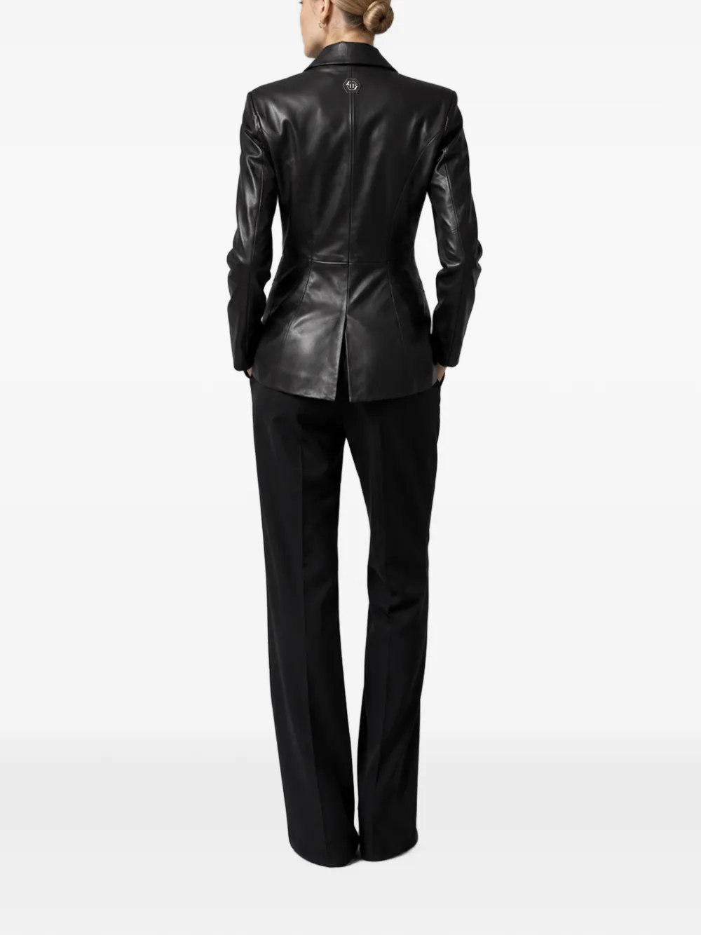 Philipp Plein Leren blazer met bloemapplicatie Zwart