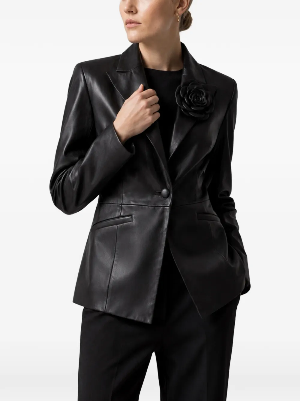 Philipp Plein Leren blazer met bloemapplicatie Zwart