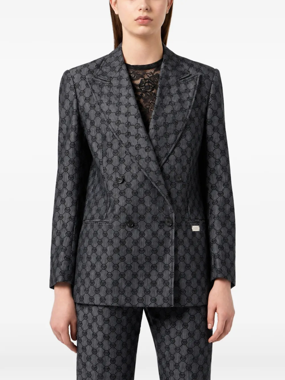 Philipp Plein Blazer met dubbele rij knopen en monogram Zwart