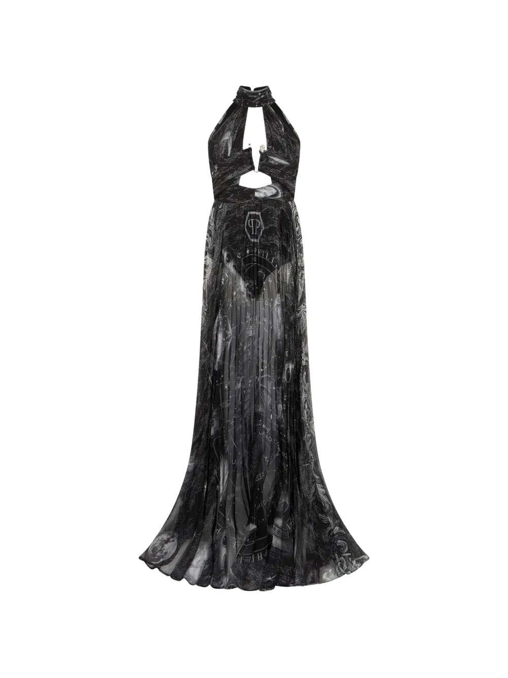 Philipp Plein Neckholder-Kleid mit Sternzeichen-Print - Schwarz