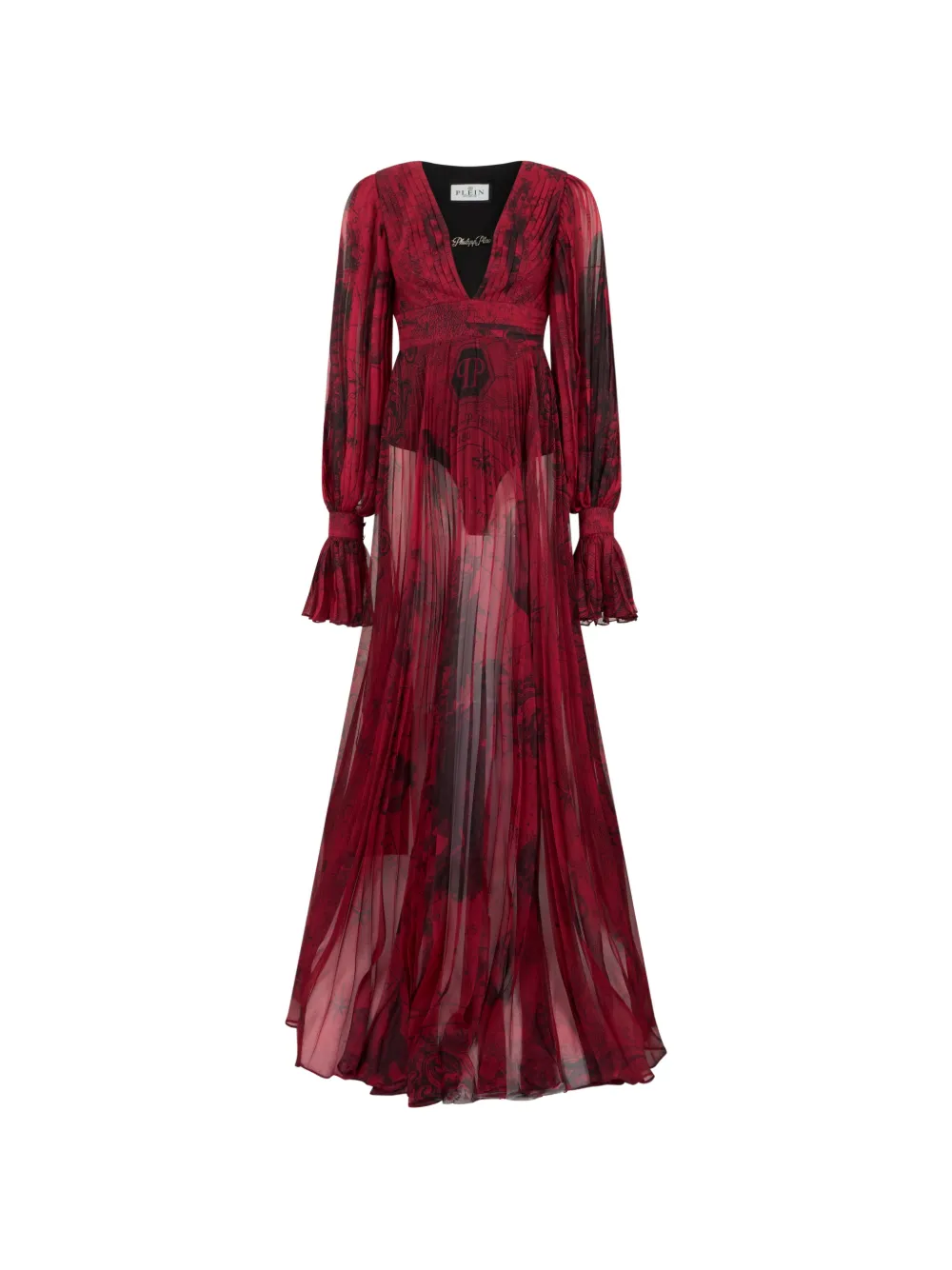 Philipp Plein Zodiac-print pleated maxi dress - Rosso