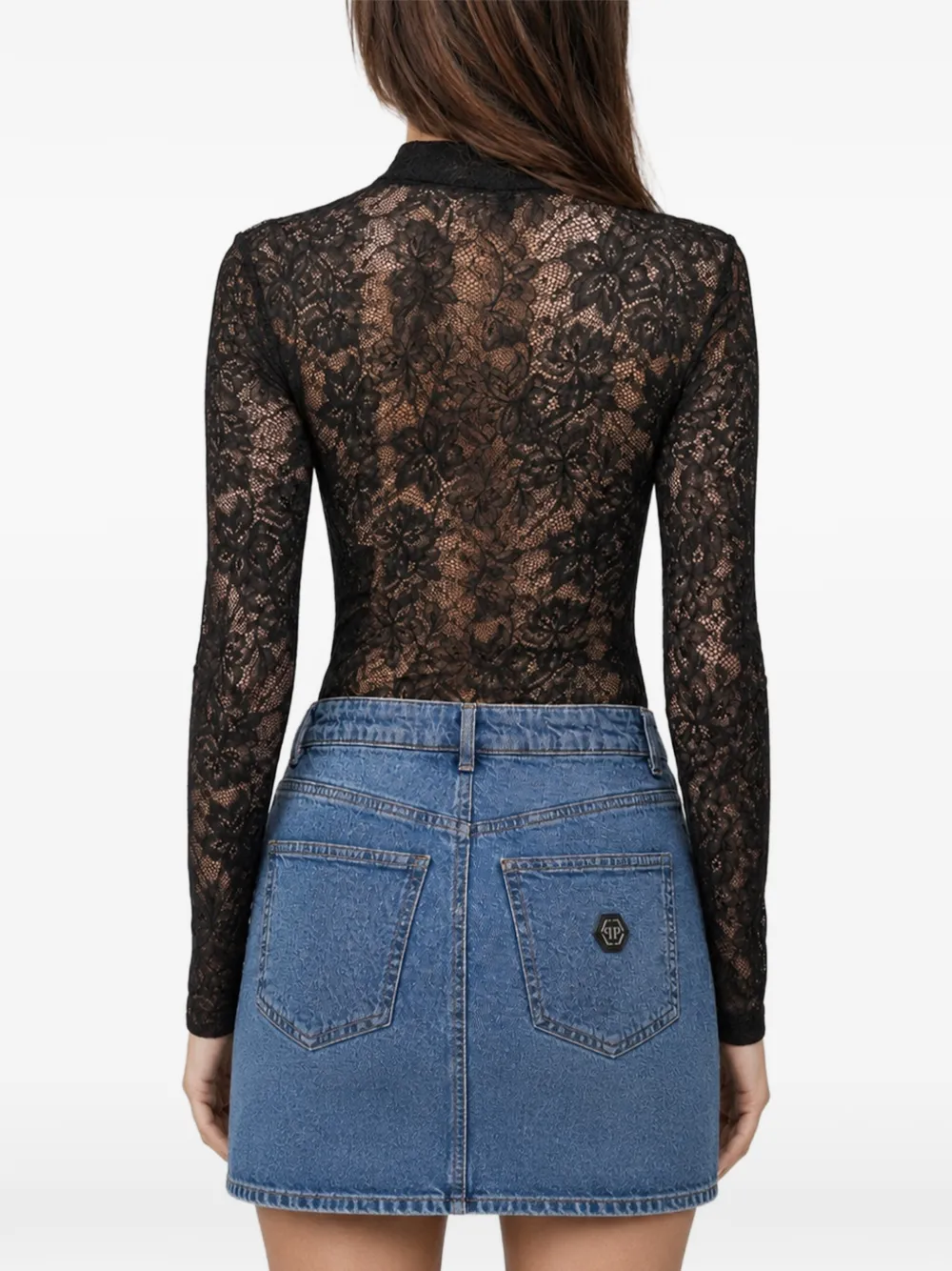 Philipp Plein Body met monogram en kant Zwart