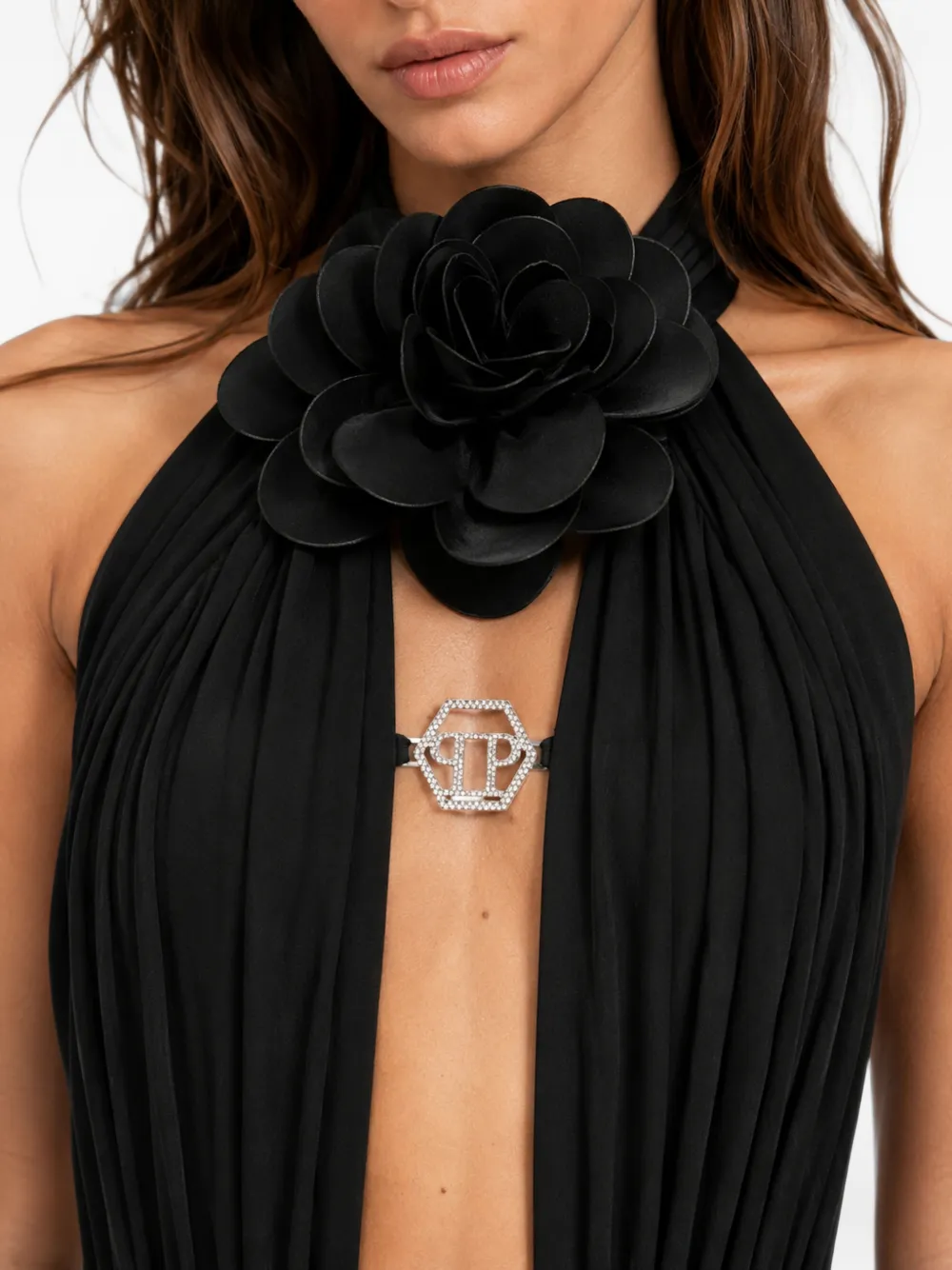 Philipp Plein Mouwloze body met bloem Zwart