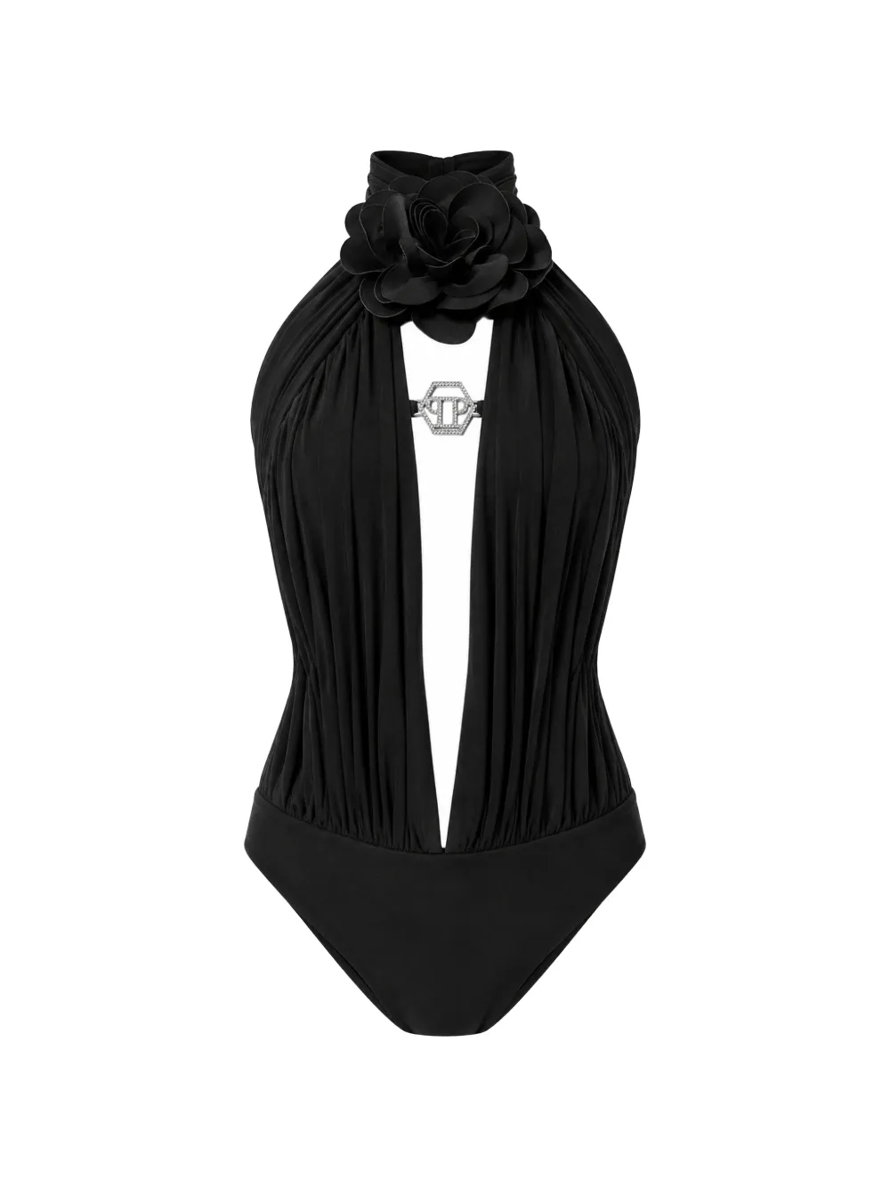 Philipp Plein Mouwloze body met bloem Zwart