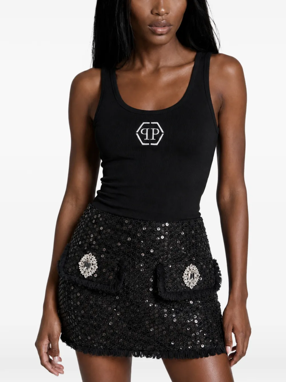 Philipp Plein Tweed mini-rok verfraaid met pailletten Zwart