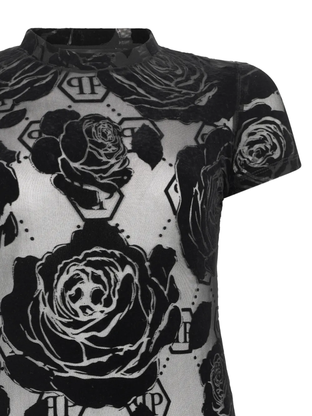 Philipp Plein T-shirt met korte mouwen en bloemdetail Zwart