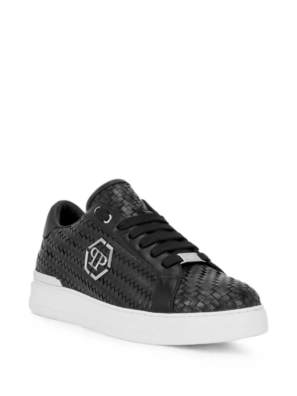 Philipp Plein Geweven leren sneakers Zwart