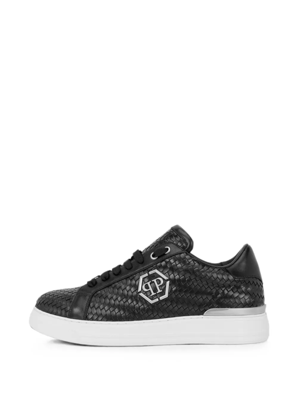 Philipp Plein Geweven leren sneakers Zwart