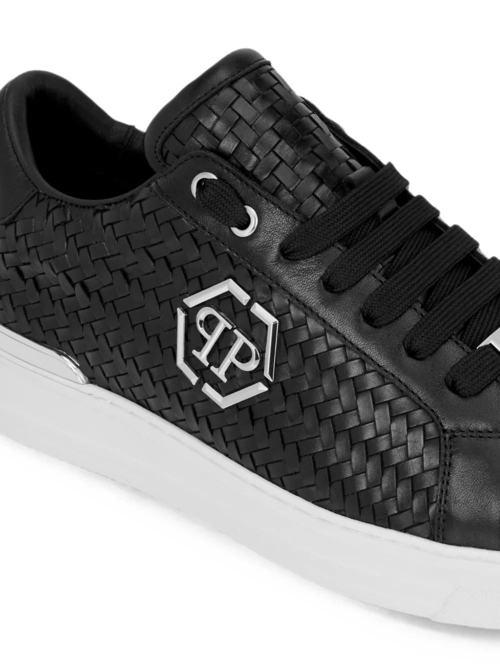 Philipp Plein Geweven leren sneakers Zwart