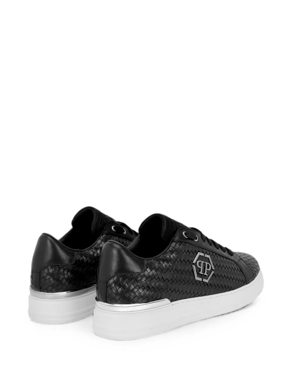 Philipp Plein Geweven leren sneakers Zwart