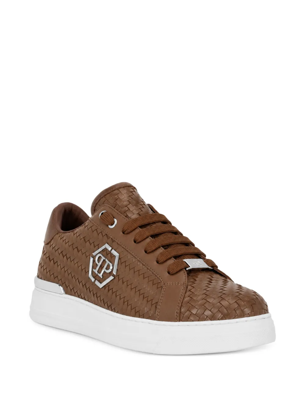 Philipp Plein weaved leather sneakers hexagon Bruin