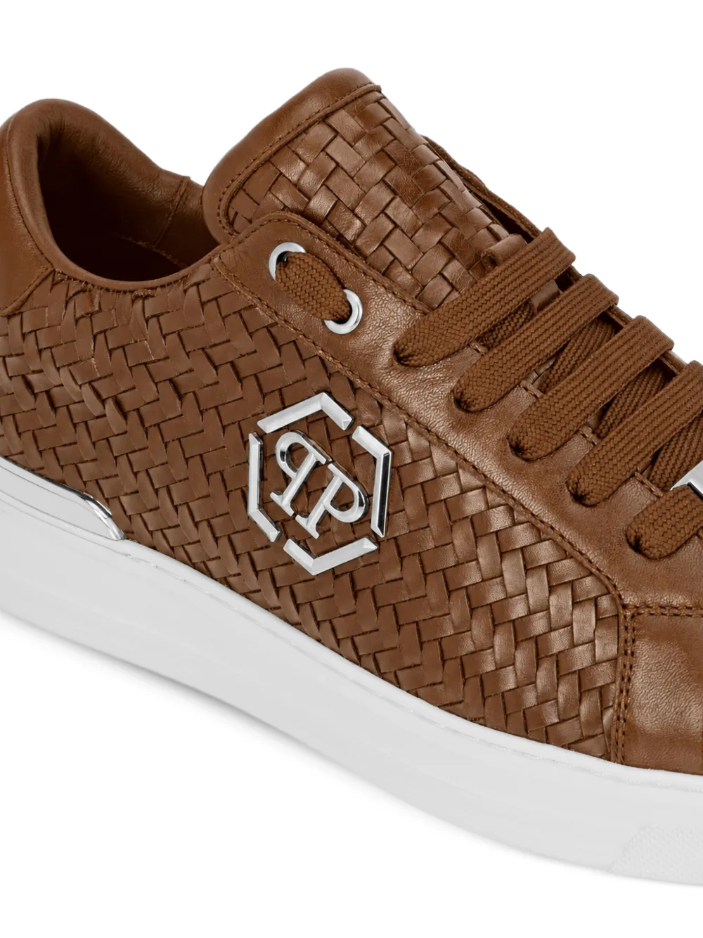 Philipp Plein weaved leather sneakers hexagon Bruin