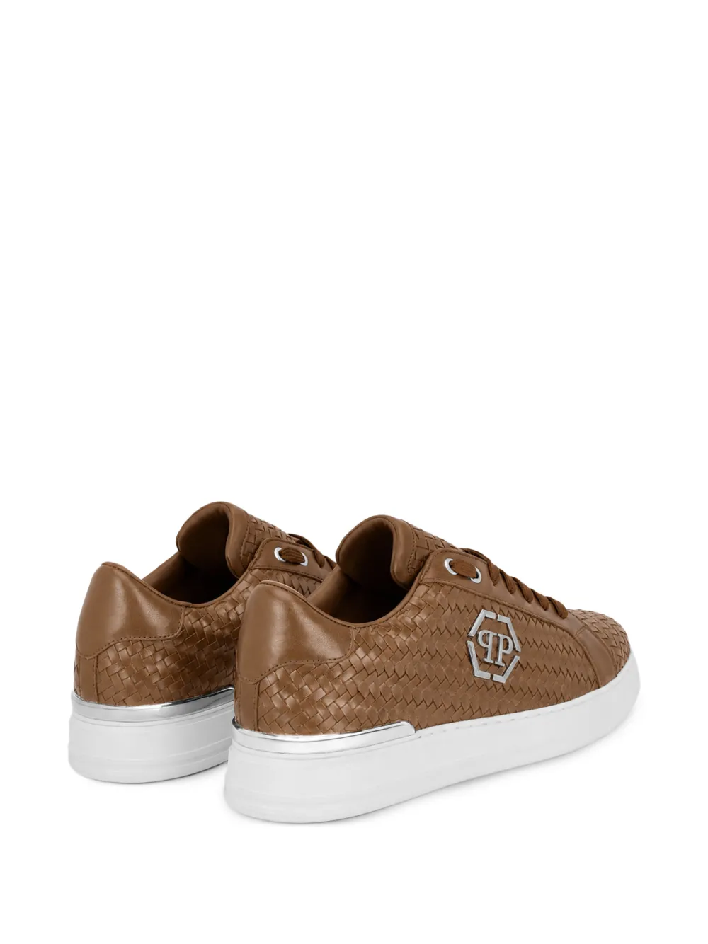 Philipp Plein weaved leather sneakers hexagon Bruin