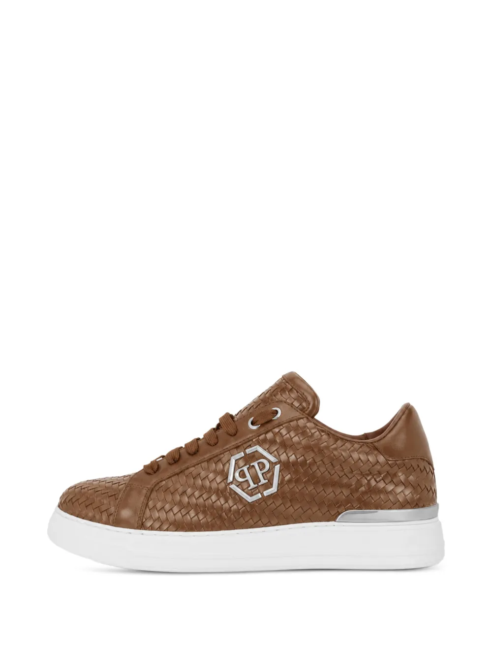 Philipp Plein weaved leather sneakers hexagon Bruin
