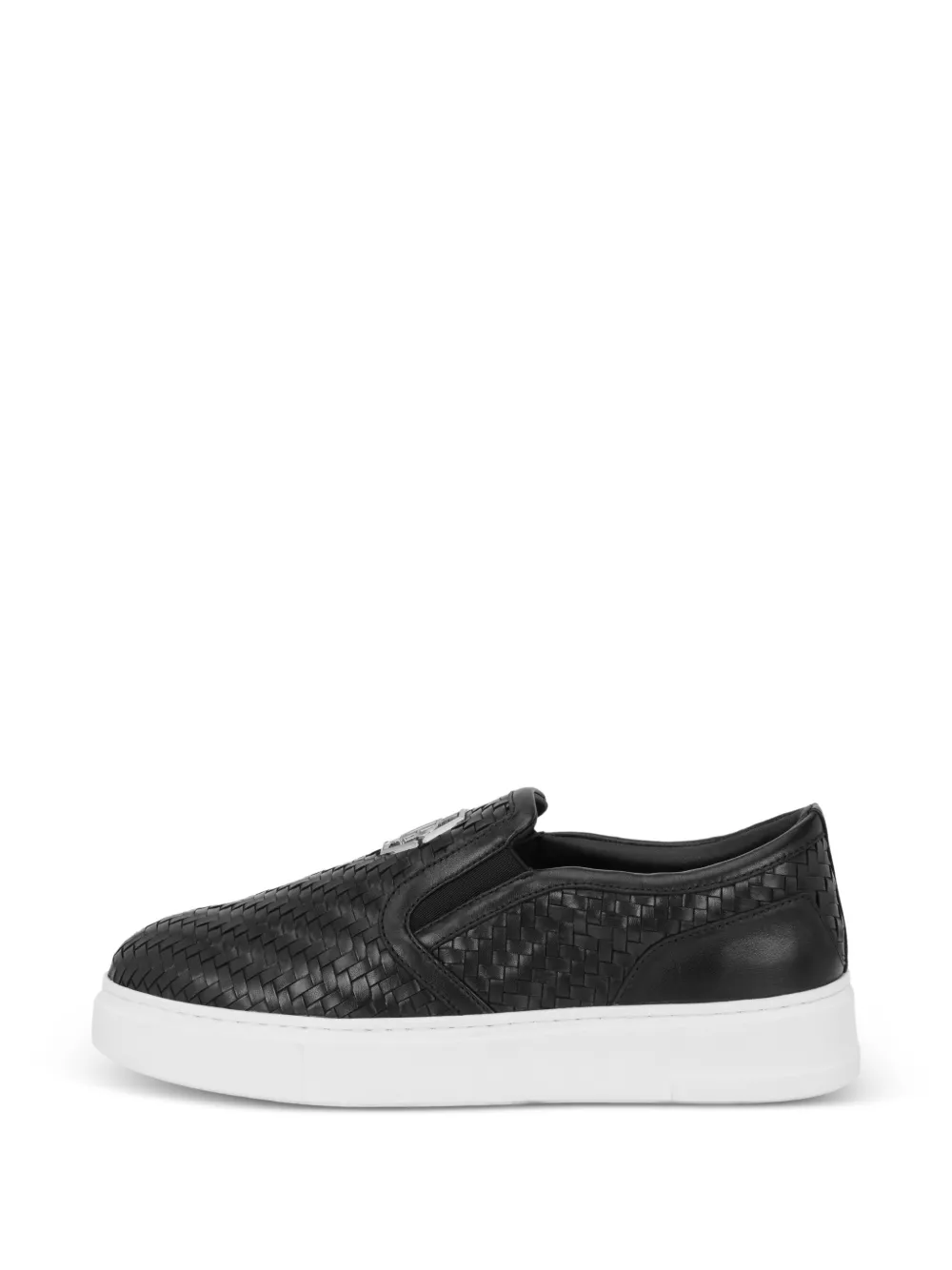 Philipp Plein Geweven leren slip-on schoenen Zwart