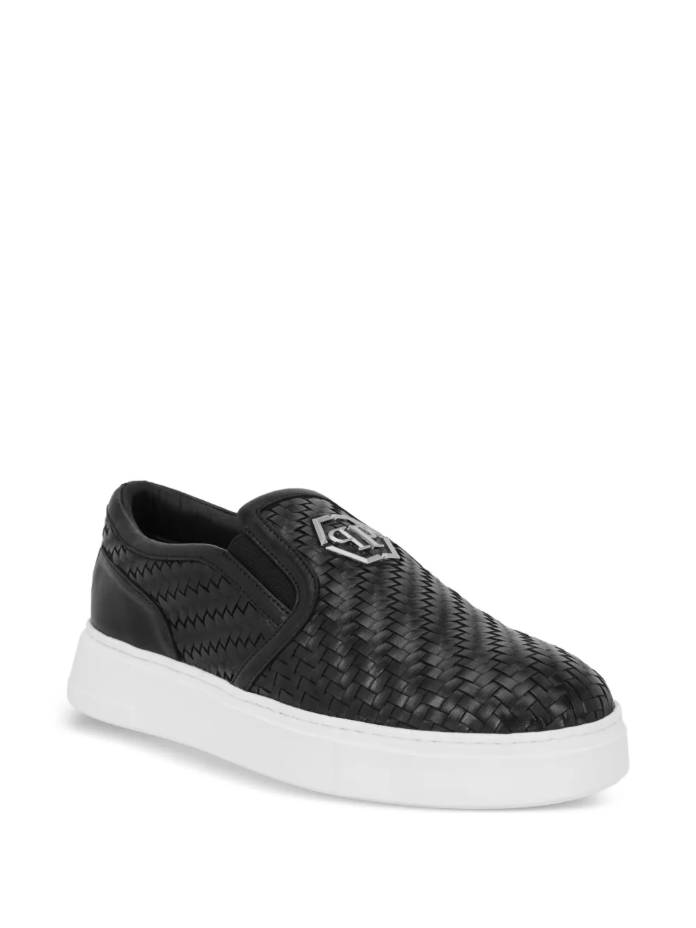 Philipp Plein Geweven leren slip-on schoenen Zwart