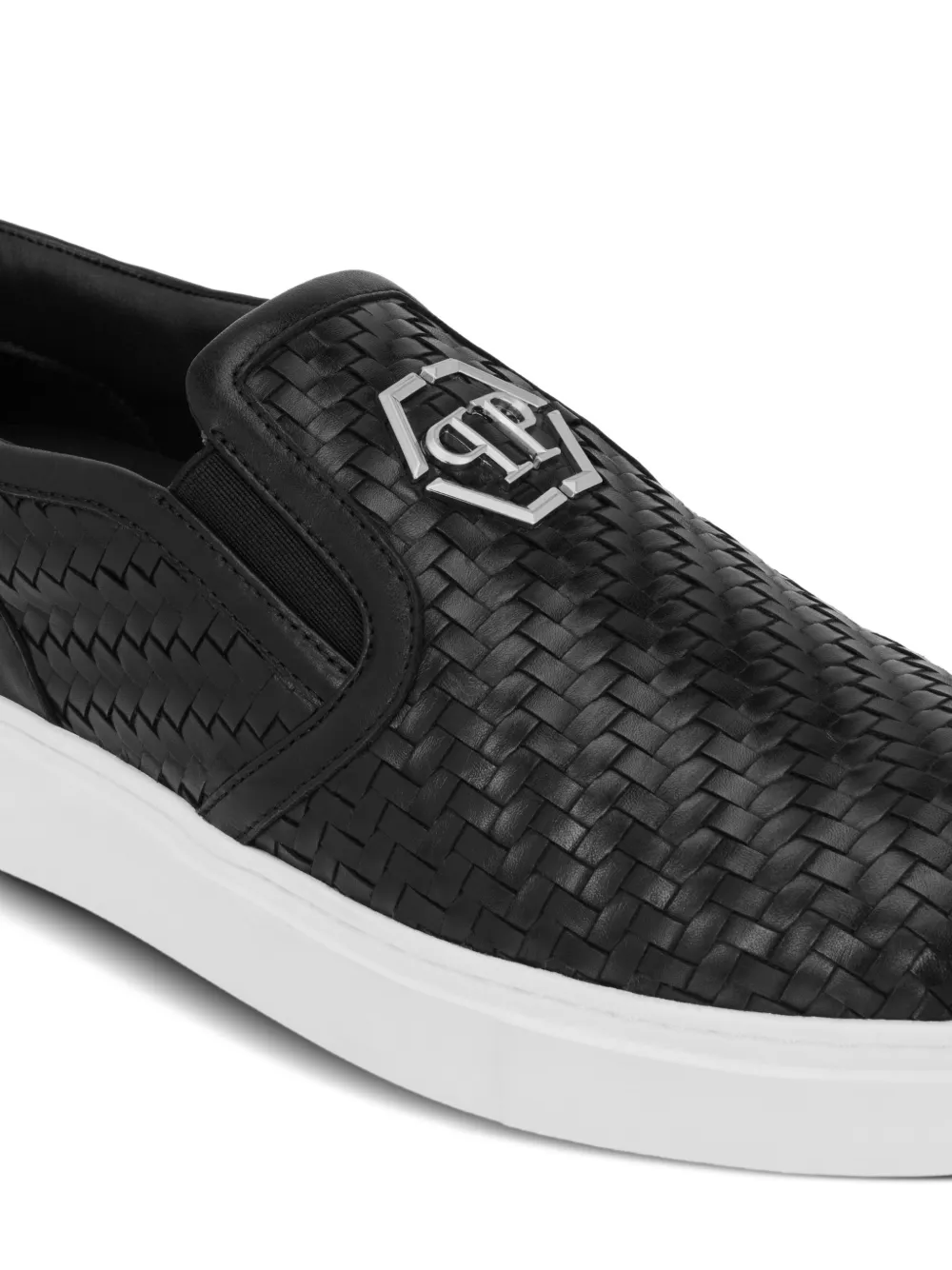 Philipp Plein Geweven leren slip-on schoenen Zwart