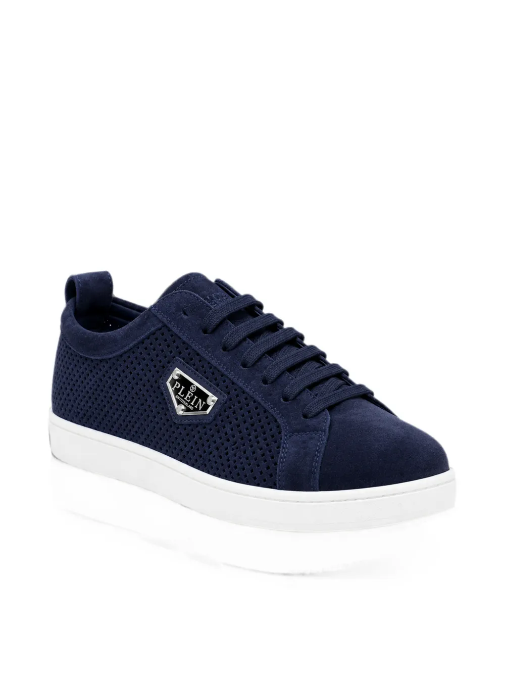 Philipp Plein perforated suede low-top sneakers Blauw