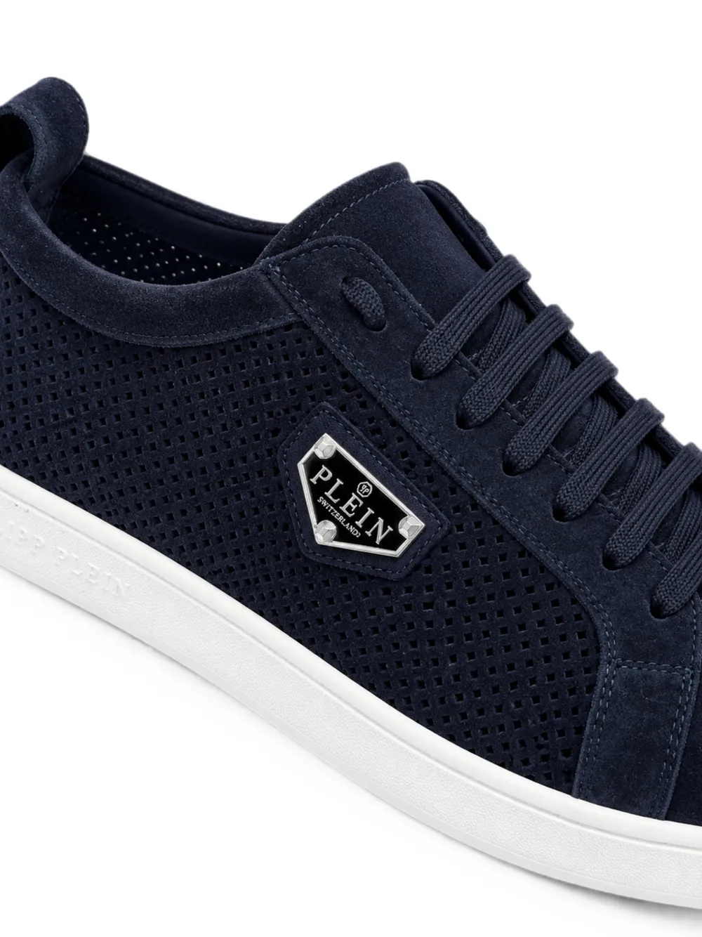Philipp Plein perforated suede low-top sneakers Blauw
