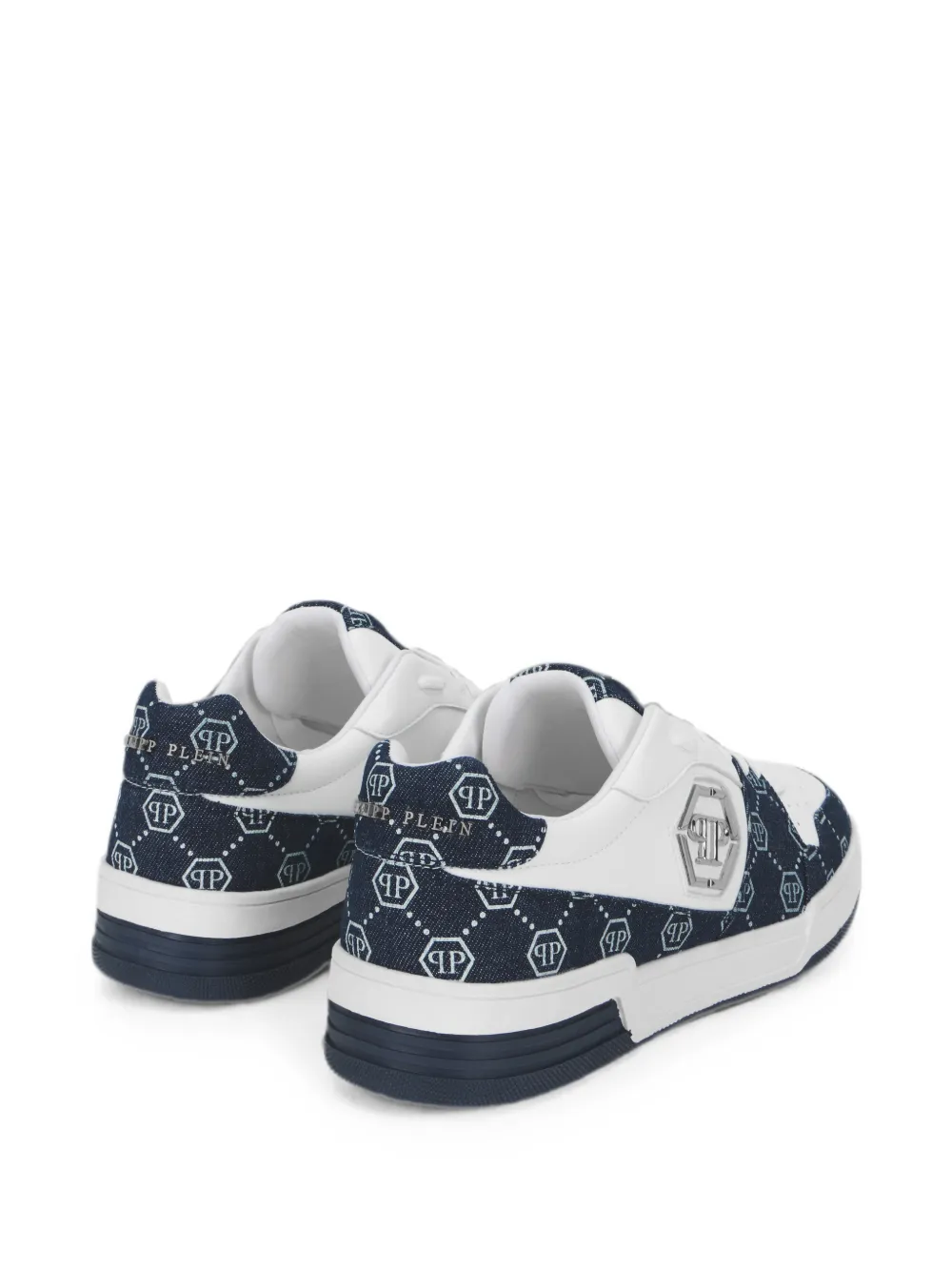 Philipp Plein P-Force denim low-top sneakers met monogram Wit