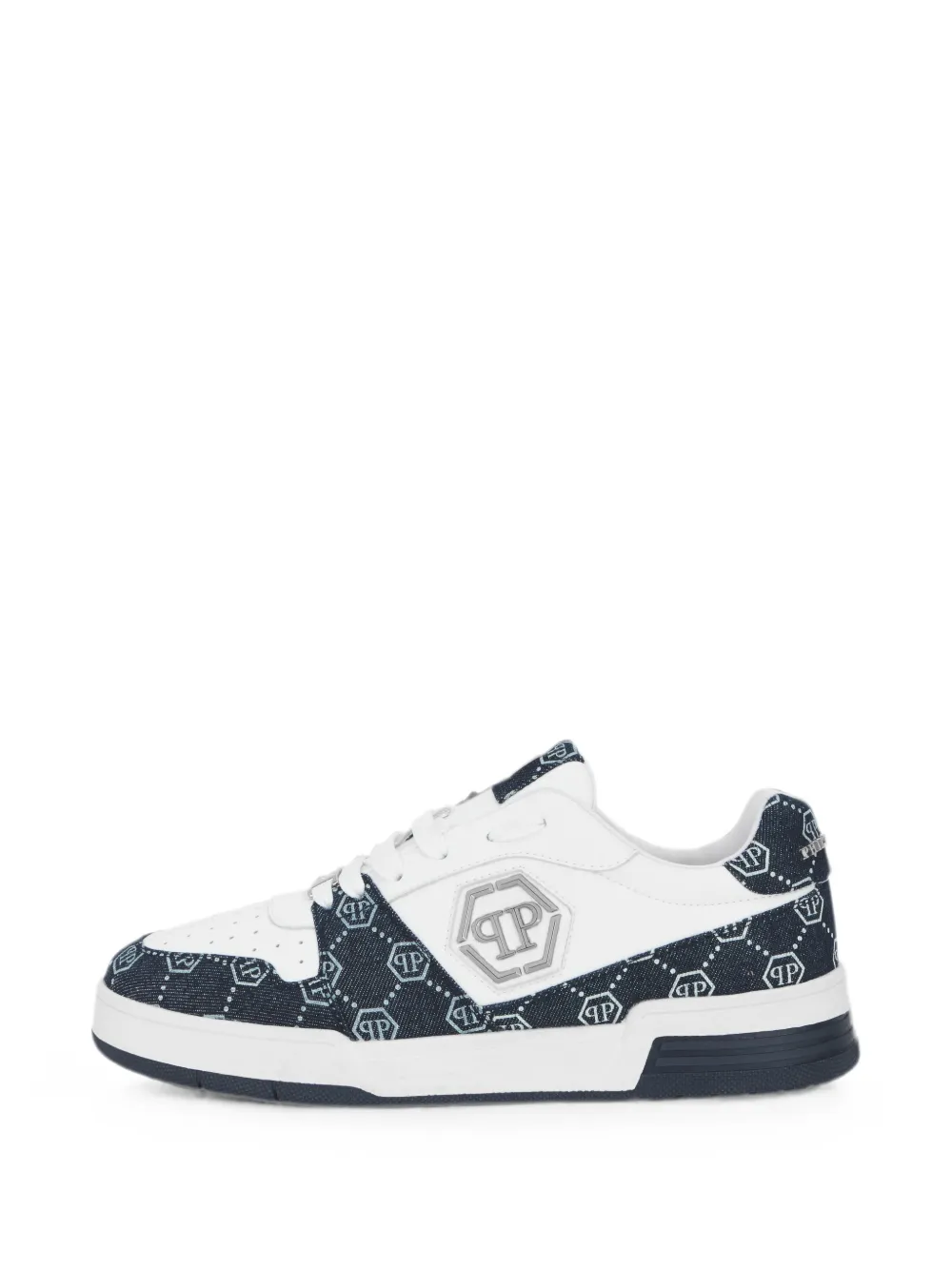 Philipp Plein P-Force denim low-top sneakers met monogram Wit