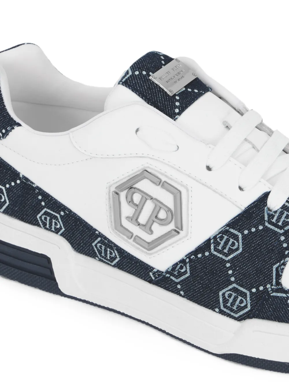 Philipp Plein P-Force denim low-top sneakers met monogram Wit