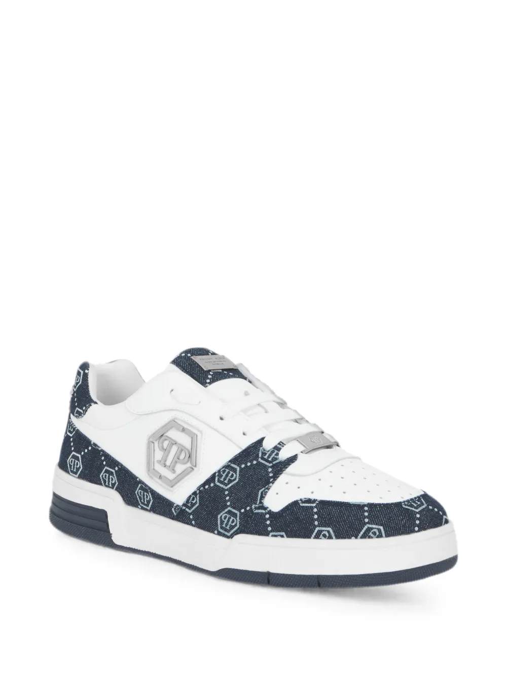 Philipp Plein P-Force denim low-top sneakers met monogram Wit