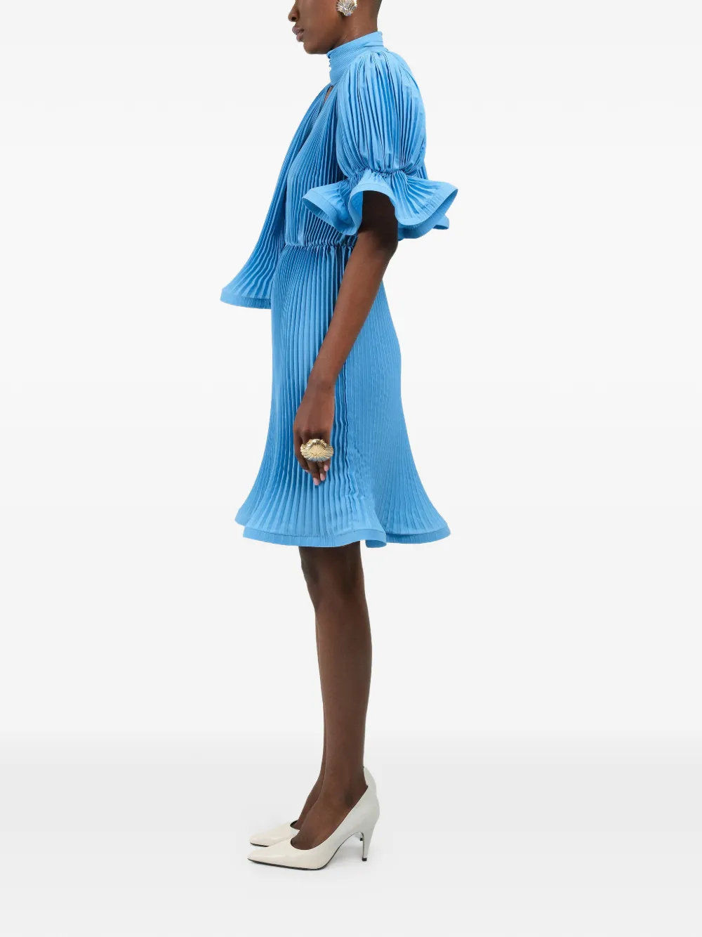 Rowen Rose Geplooide donzige midi-jurk Blauw
