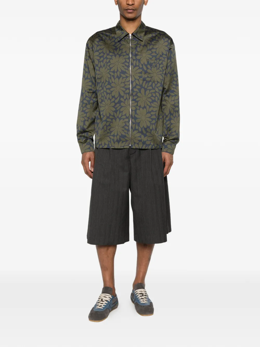  Prada Floral Zipped Shirt - Green 