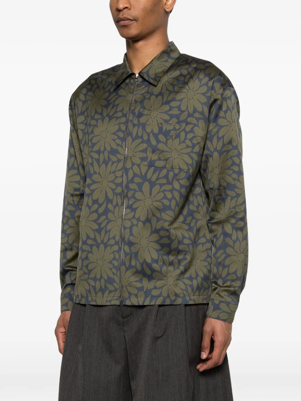  Prada Floral Zipped Shirt - Green 