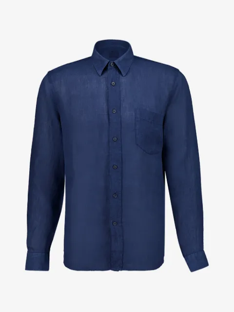 120% Lino camisa manga larga con bolsillo