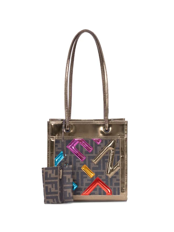 Fendi Pre-owned Small Zucca Metallic Tote Bag in Gold