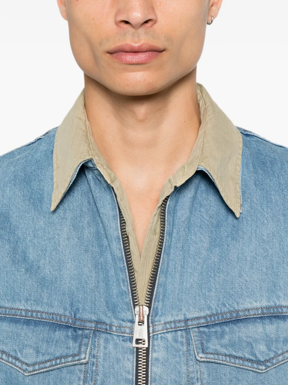 Études Studio Slim-fit denim jack met rits Blauw