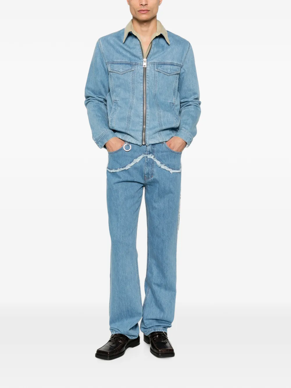 Études Studio Slim-fit denim jack met rits Blauw