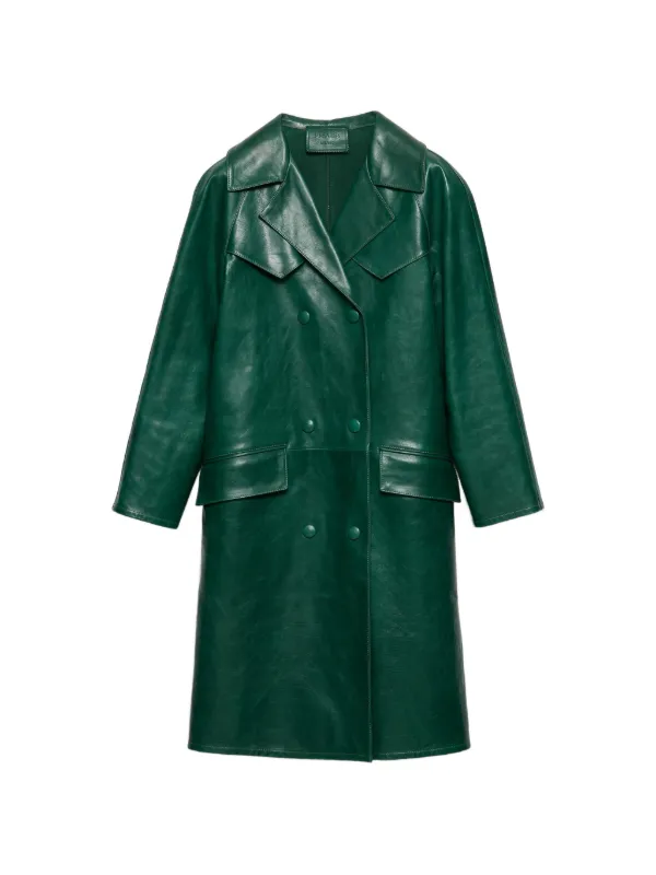 Prada レザー ダブルコート | グリーン | FARFETCH JP