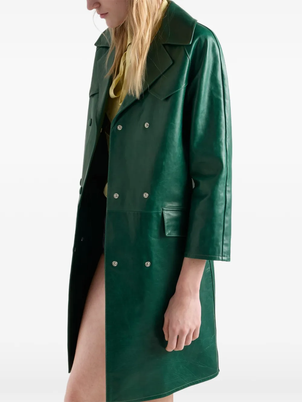 Prada レザー ダブルコート | グリーン | FARFETCH JP