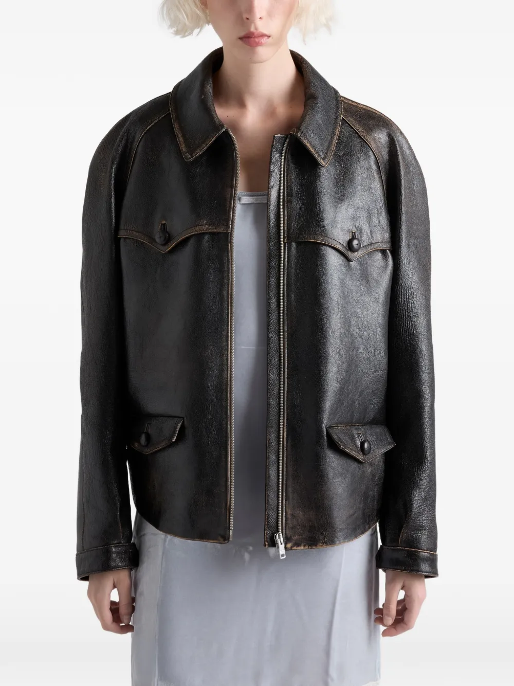 Prada Leren jack Zwart
