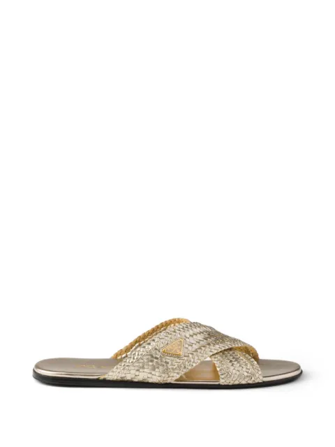 Prada woven leather crisscross slides