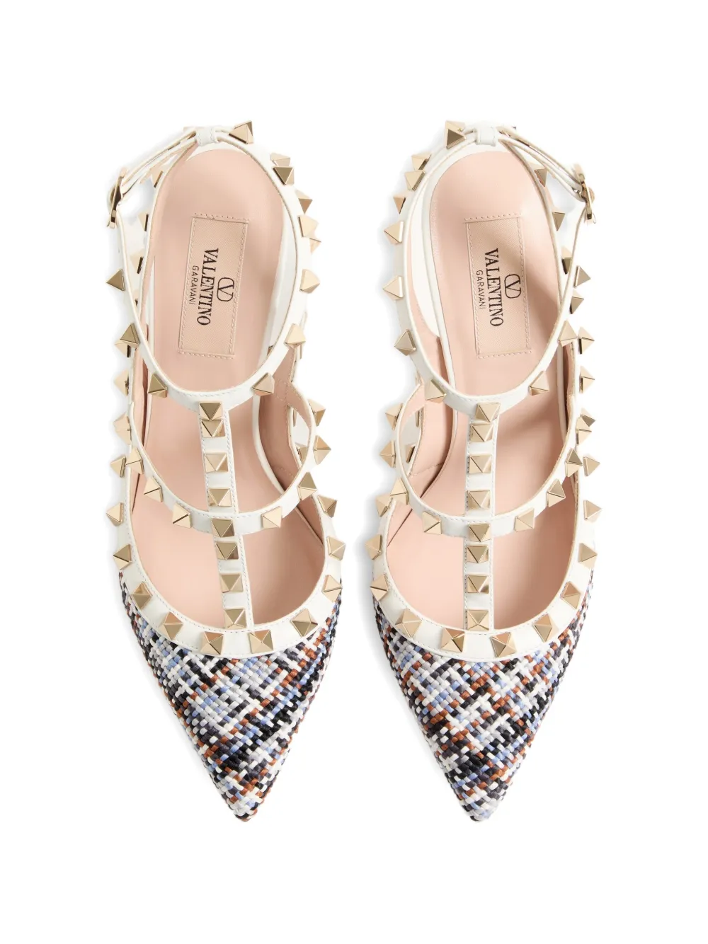 Valentino Garavani Rockstud pumps van geweven stof Wit