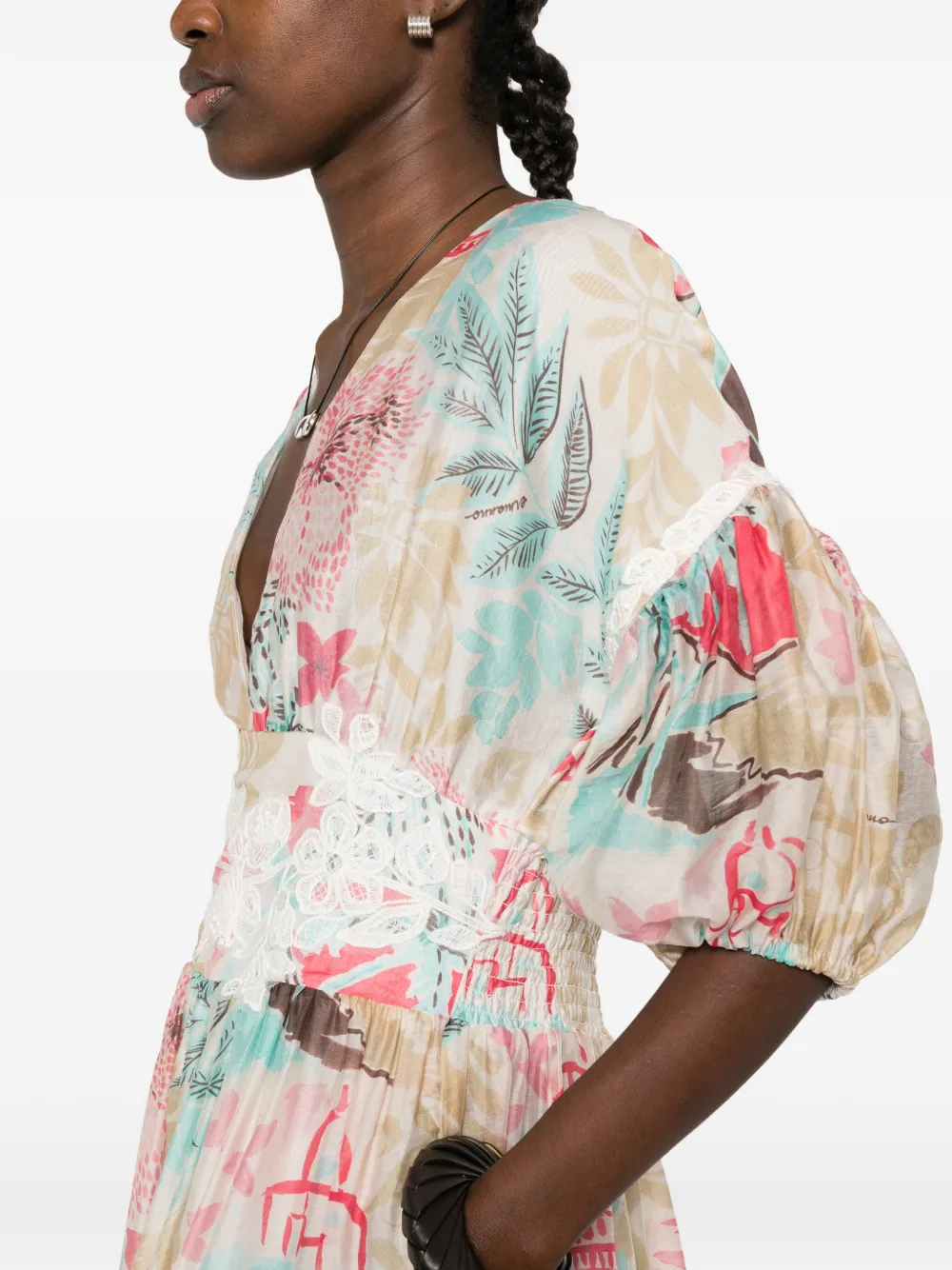 ERMANNO FIRENZE Midi-jurk met bloemenprint Beige