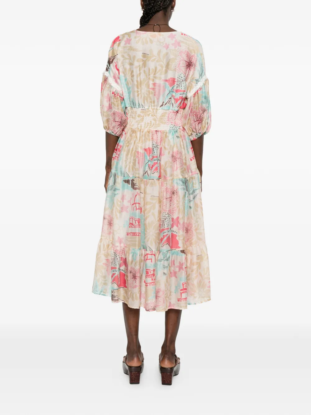 ERMANNO FIRENZE Midi-jurk met bloemenprint Beige